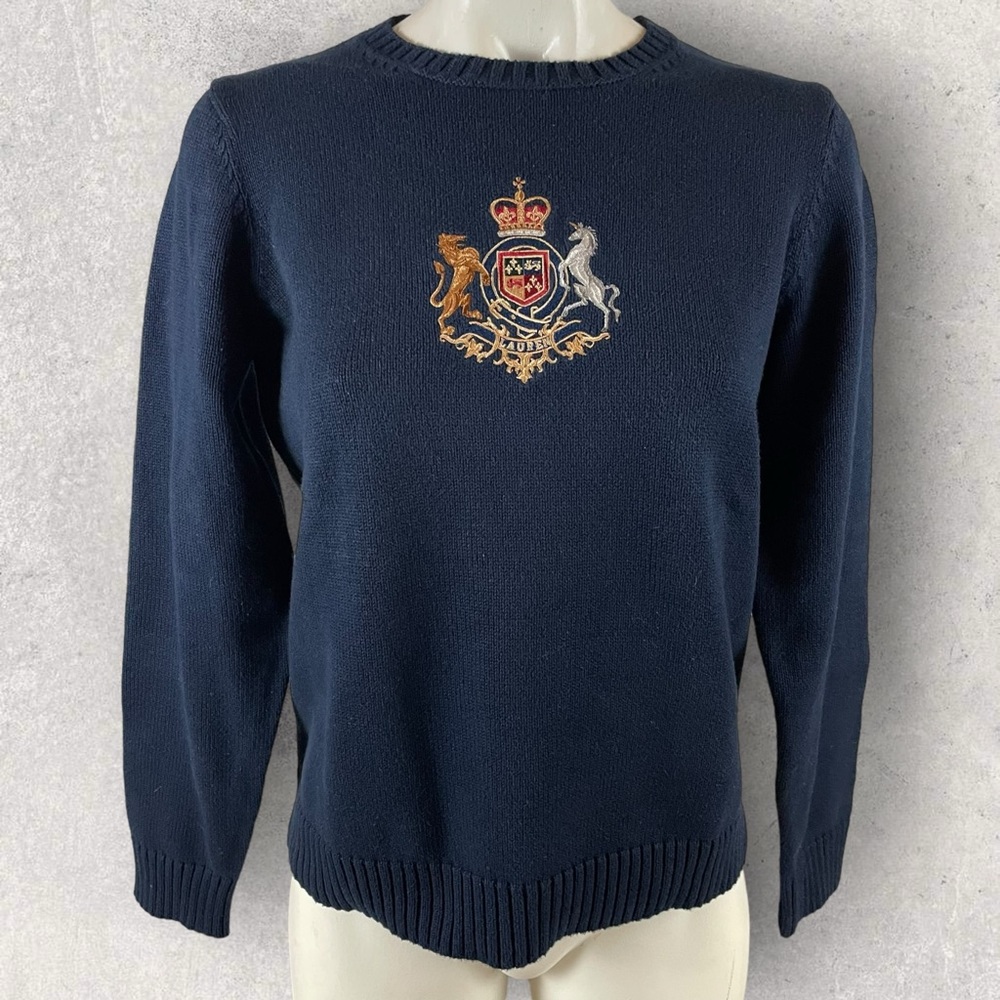Lauren Ralph Lauren Navy Crest Crewneck Sweater